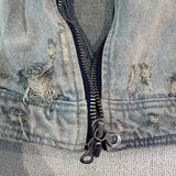 winter street style featuring collarless wash denim motorcycle jacket design – premium quality jacket for men