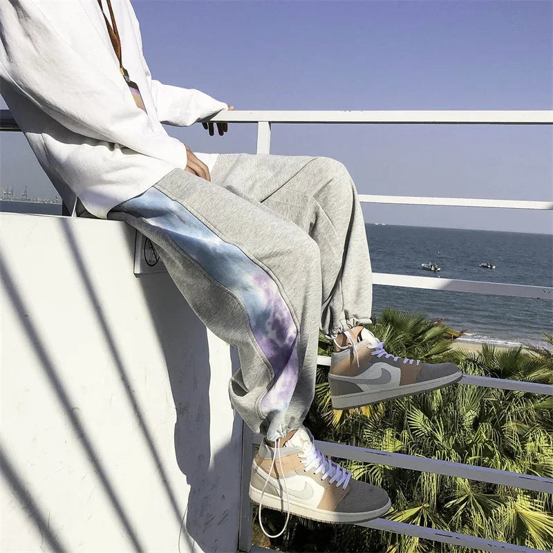 2025 new mens stripe tie dyesweatpants male casual jogger trousers hip hop korean streetwear drawstring pantalones hombre relaxed fit joggers
