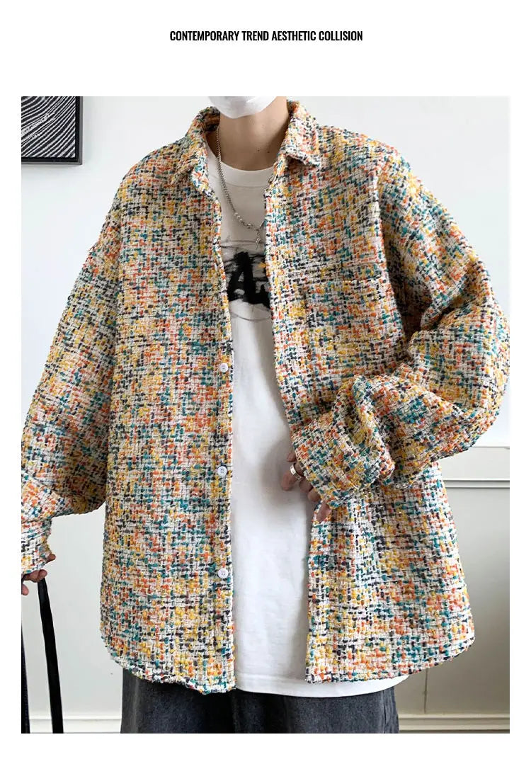 Original New Korean Harajuku Check Jacket Mens Autumn 2024 New Design