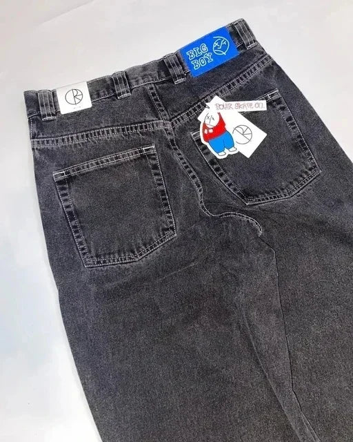 retro blue baggy jeans y2k pants hip hop cartoon streetwear polar big boy jeans embroidery mens womens high waist wide trouser unique jeans style 1897