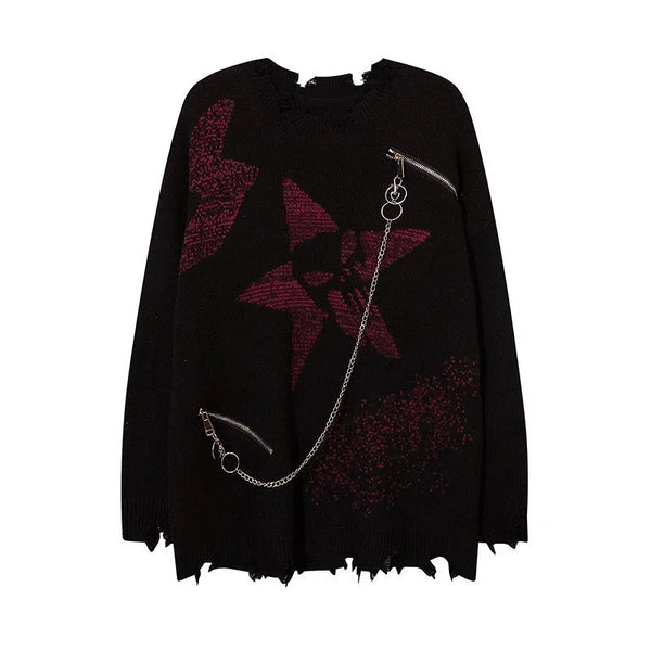 grunge knit sweater with heavyweight fabric, layered urban look for cold weather, street fashion menswear trend for seasonal 