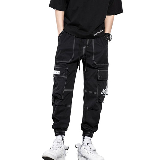 mens side pocket cargo pants casual elastic waist trousers streetwear hip hop loose fit ankle drawstring sweatpants joggers relaxed fit joggers
