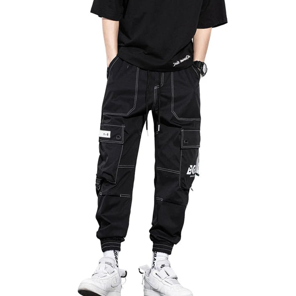 mens side pocket cargo pants casual elastic waist trousers streetwear hip hop loose fit ankle drawstring sweatpants joggers relaxed fit joggers