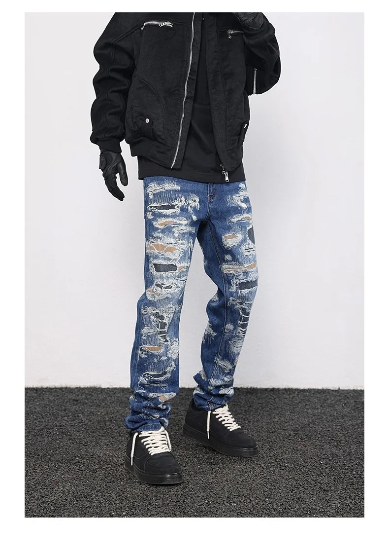 retro washed 3d printed fake distressed jeans hip hop denim pants streetwear jean pants mens harajuku cotton trousers joggers unique joggers style 3881