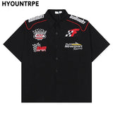 Fashion Mens Racing Embroidered Short Sleeves Shirt Casual Short Sleeve Hawaiian Shirt Hip Hop  Harajuku Streetwear Loose Shirts