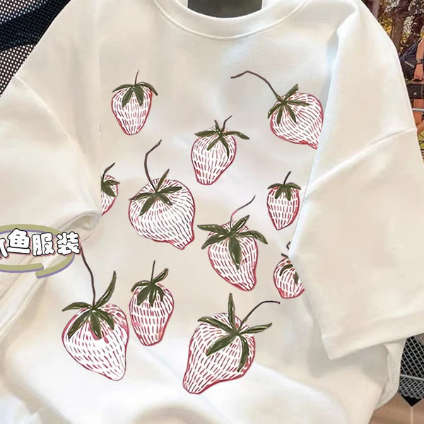Harajuku Oversized shirt – Korean Street Men And Women Trendy Personality Strawberry Pr