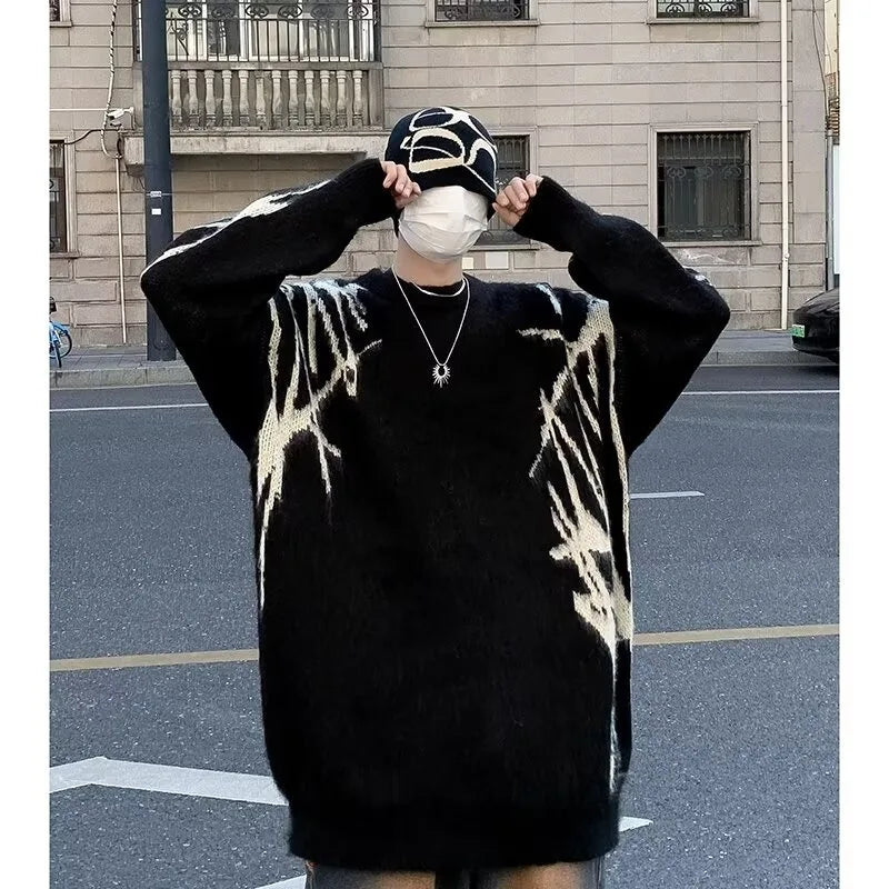 retro flame hoodie, high-street style, oversized streetwear hoodie for men, urban techwear fashion