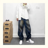autumn hip hop graffiti painted baggy jeans mens y2l streetwear wide leg denim pants punk fashion distressed gradient jean unique jeans style 270