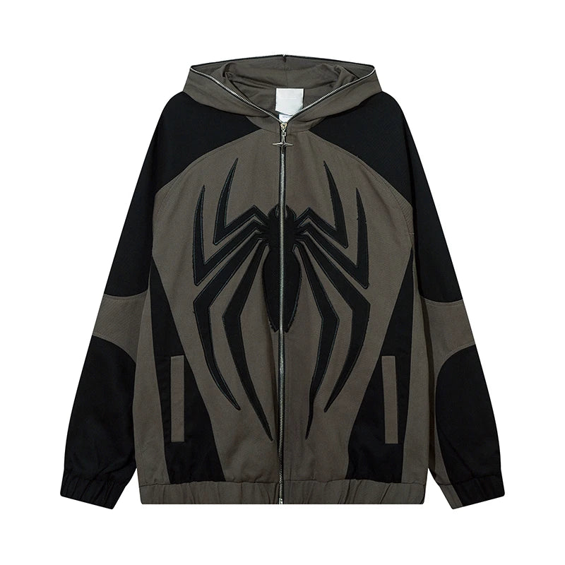 spider embroidery hooded jacket and coat men fashion hip hop full zipper hoodies loose outerwear casual streetwear baggy jack - variant style 222fe5 for streetwear fashion