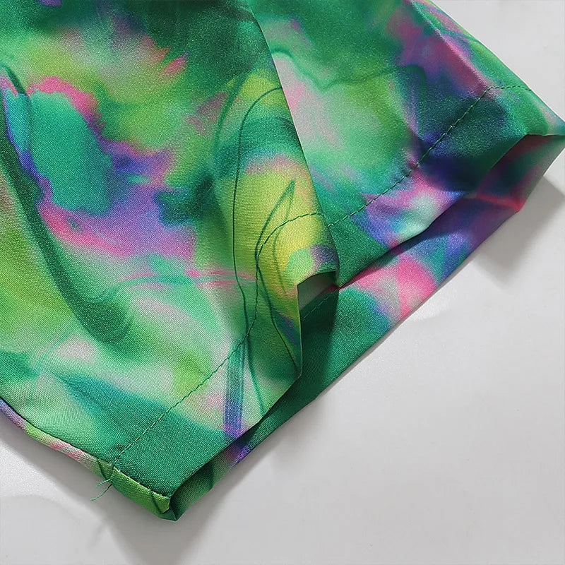 Summer Thin Half Sleeve Shirt Green Colorful Fantasy Top Casual Loose Fashion Clothing Beach