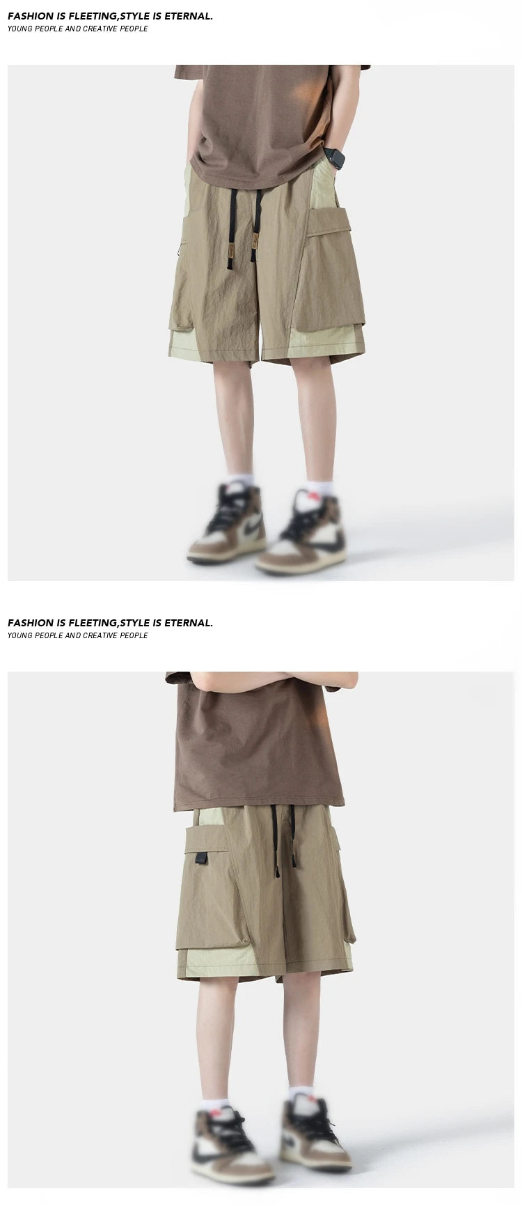 trendy patchwork shorts for men baggy track pants side pockets basketball short pants hip hop street male shorts unique shorts style 3236