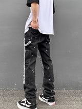 ripped holes patchwork denim jeans mens high street zipper straight jeans hip hop streetwear casual loose joggers jeans pants sporty tapered joggers