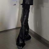 ro style matte pu leather pants for men high street y2k pantalones hombre baggy overall wide leg drawstring cargo pants unique cargo style 5556