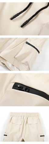 High Street Cargo Jogging Shorts Functional Khaki Cargo Shorts Men's Waterproof Zipper Pockets Casual Baggy Sweat Shorts