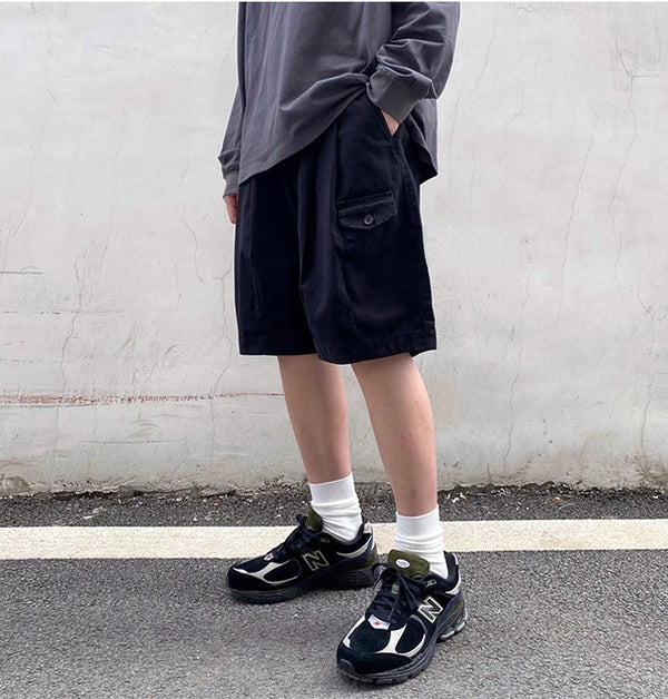 2023 Summer Retro Casual Overalls Japanese Loose All-match Casual Shorts Men Boutique Clothing Clothes for Teenagers SimpleStyle