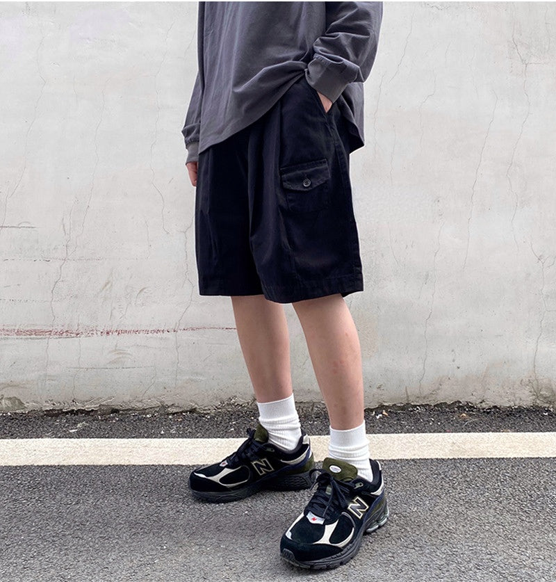 2023 Summer Retro Casual Overalls Japanese Loose All-match Casual Shorts Men Boutique Clothing Clothes for Teenagers SimpleStyle