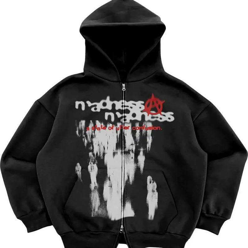 Gothic Retro High Street Hoodies Y2K Zip Up Hoodie Men And Women Cloth