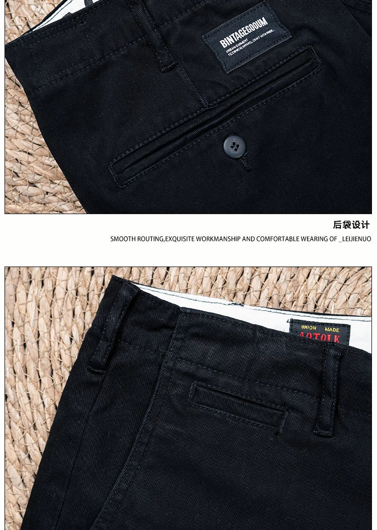 men american retro handsome loose casual business pure cotton pants japanese amikaji fashion straight cargo pant trouser unique cargo style 2518
