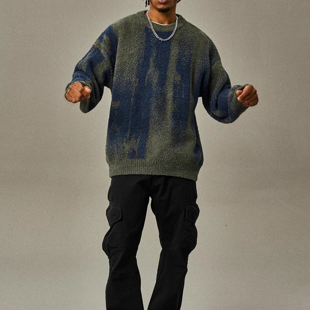 layered flame street knit, photo-ready knit, trendy urban fashion top for men, layered streetwear look
