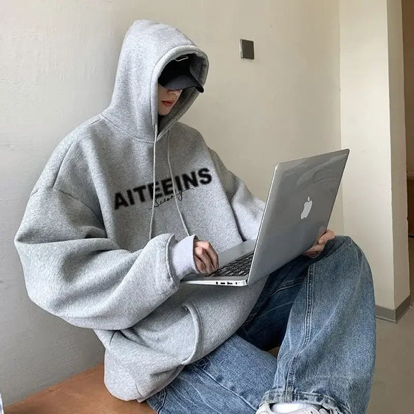 Burgundy Hooded Sweatshirt For Men 2024 Autumn And Winter New Tops Hea