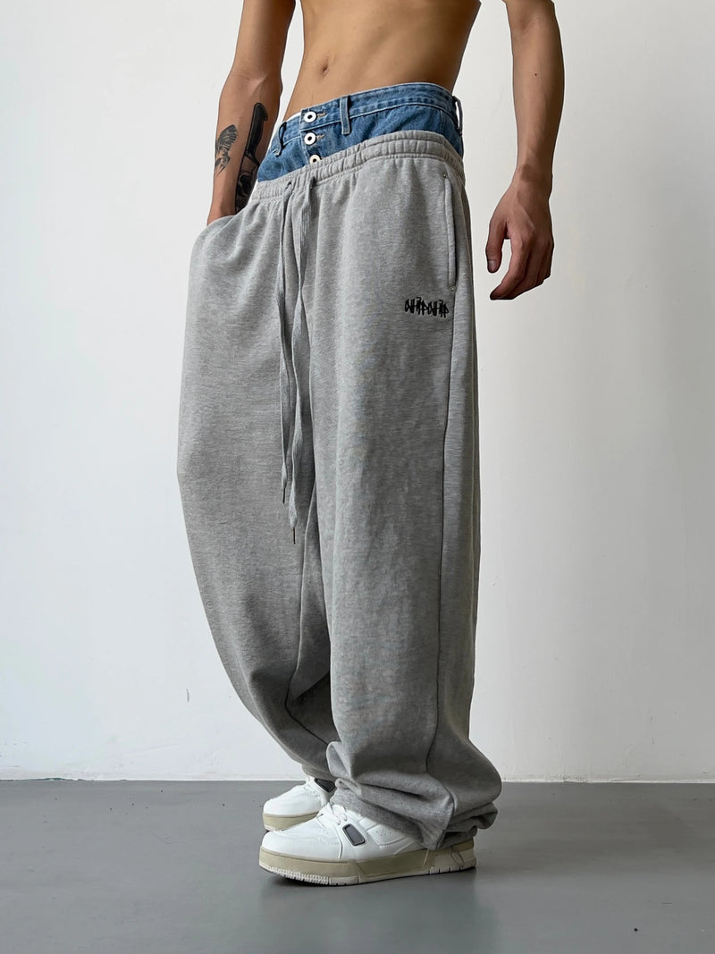 hip hop straight pants spliced button jean elastic waist pants loose trousers unisex casual drewstring sportwear pants joggers unique joggers style 157