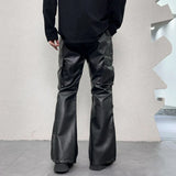 pu leather pants mens streetwear fashion hip hop vibe casual faux leather cargo flared pant men motorcycle trousers unique cargo style 3077