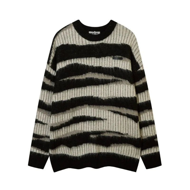 korean hip hop set men striped vintage knit sweater drawstring big pocket cargo pants 2 pcs set spring college casual suit 2024 unique cargo style 4874