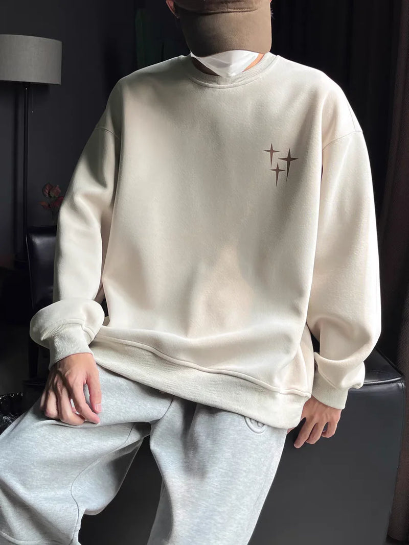 Trendy Korean Personalized Street Sweatshirt Men American Fashion Brand High Street Hip Hop Letter Round Neck Long Sleeved Top