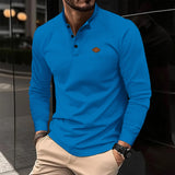 2024 New vintage Waffle Men's Henry shirt with button-down crew-neck and long sleeves