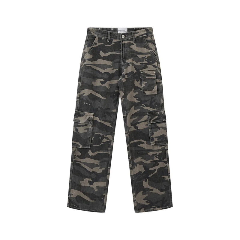 vintage pockets camouflage denim pants men jeans hip hop streetwear military cargo pants unique cargo style 976