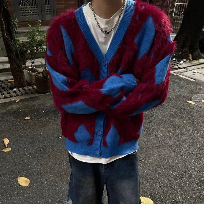 bold graphic pullover, layered streetwear look, soft knit pullover with flame design, y2k fashion statement