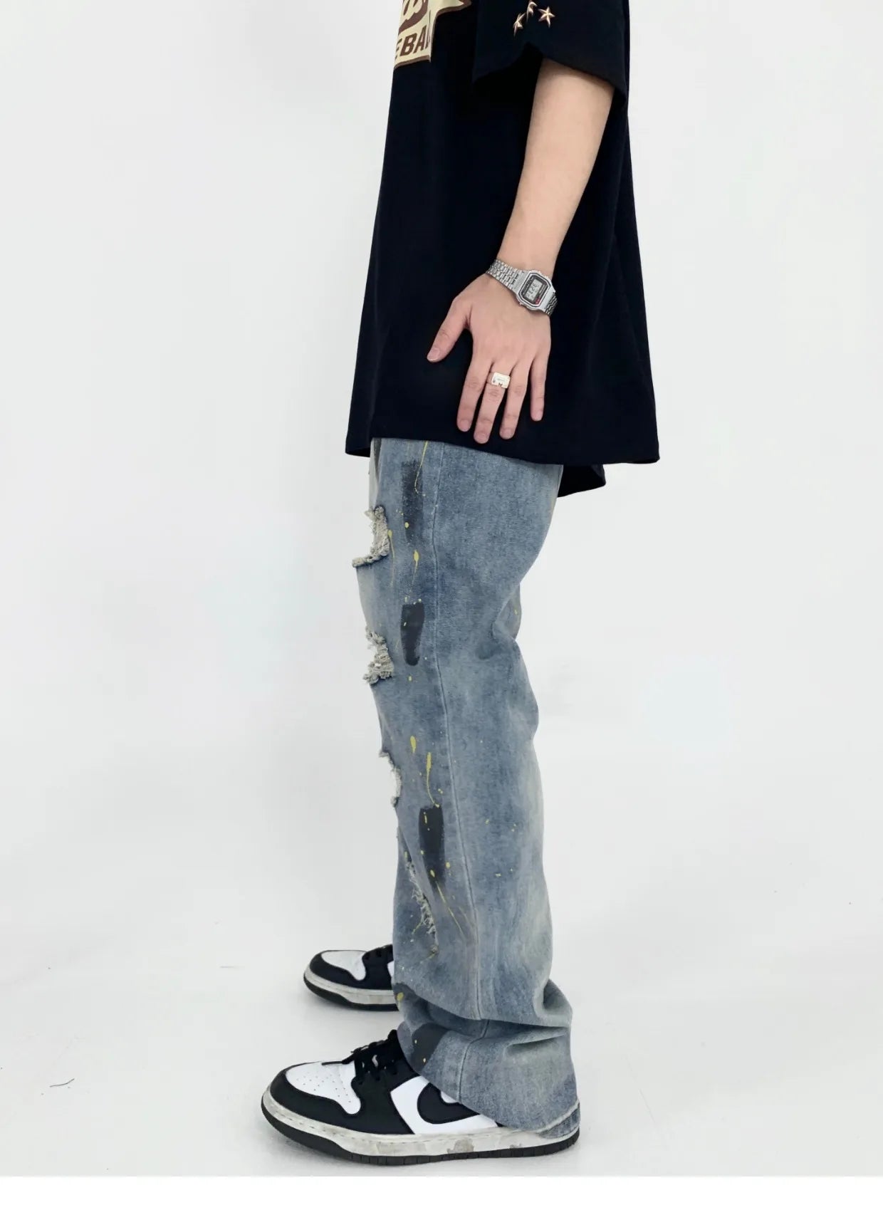 graffiti printed ripped destroied straight denim jean men hip hop distressed biker jeans fashion casual high street pants jogger unique joggers style 1617