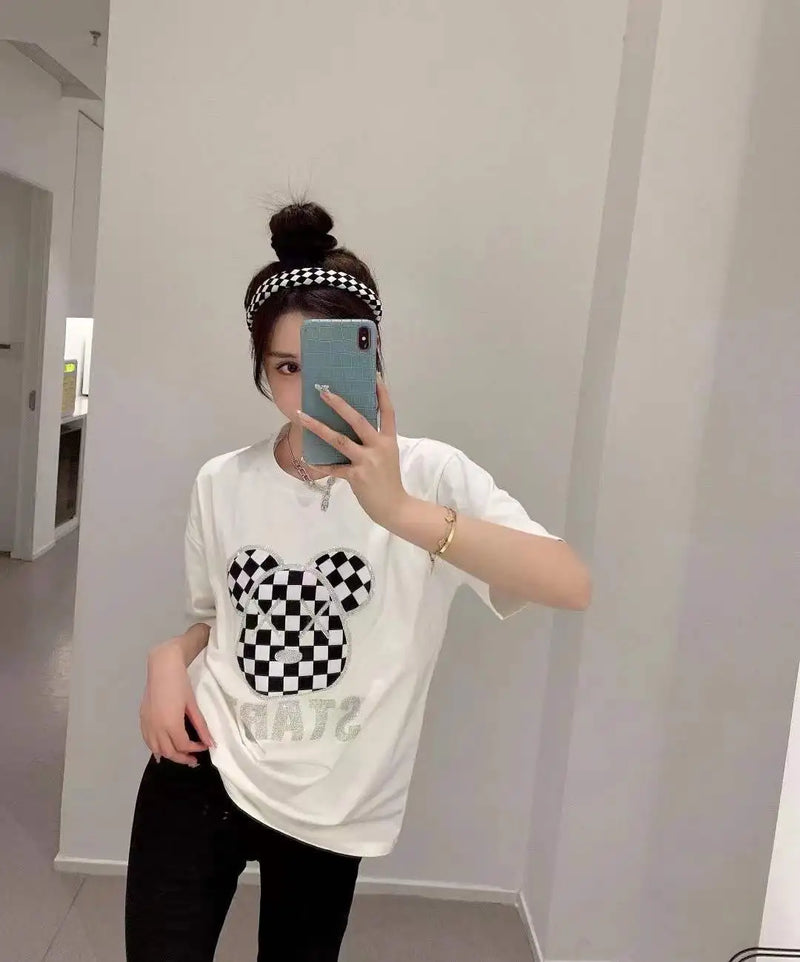 Gothic Aesthetic print tee – New Luxury Sweet Girl Giraffe Diamonds Crystals T Shirts Kor