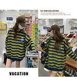 Original Korean New Style Loose Striped Sweatshirt American Harajuku C
