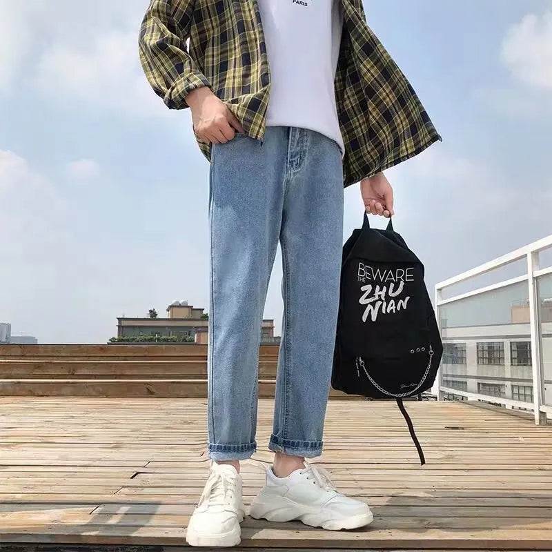 2023 summer jeans men loose straight korean style trendy comfortable casual all match student casual pants mens wide leg pants vintage washed jeans