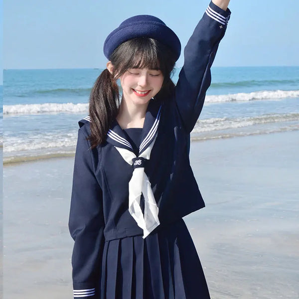 Navy Sailor Outfit Japanese Style School Uniform Skirt Girls JK Uniforms Student Sailor Dress Korean Student Seifuku COS Costume