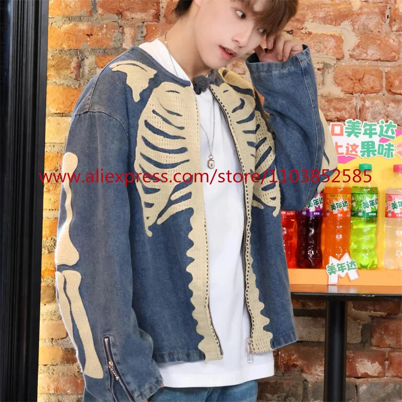 fashion casual wear style hip 40011f everyday fit streetwear style design oversized unisex vintage-mens-long-sleeved-denim-jacket-high-street-oversized-washed-bone-embedding-tops-clothing-autumn-winter-2024-heavyweight - hop essential urban graphic quality high premium material image print streetwear design ID 29544
