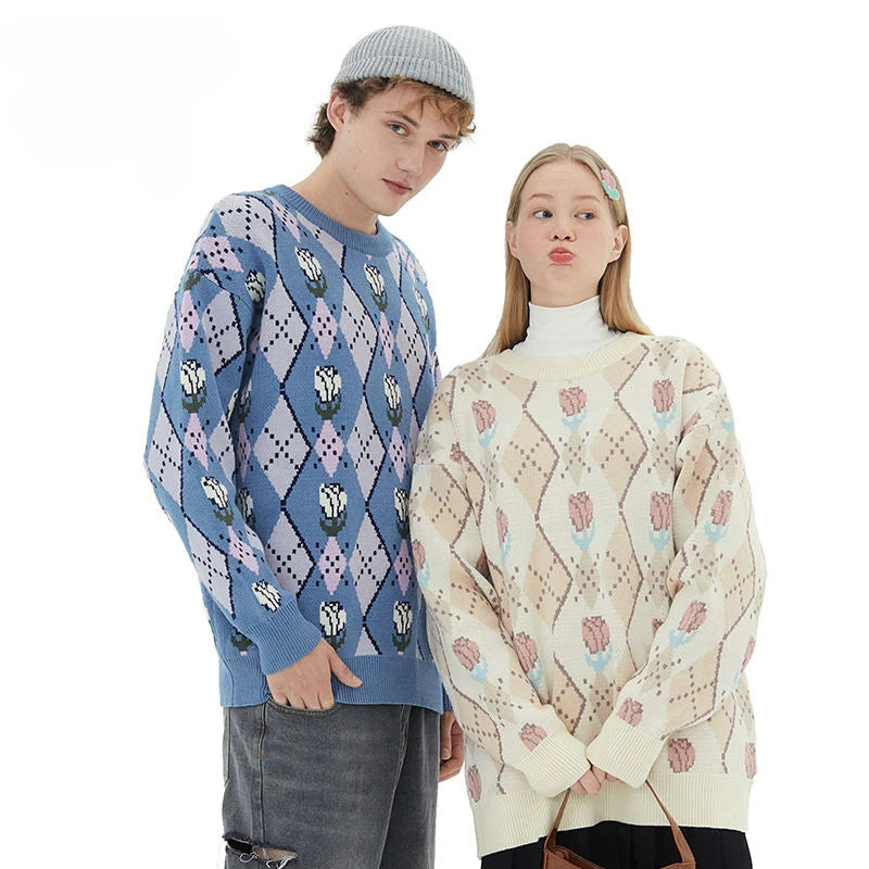 grunge knit sweater with heavyweight fabric, layered urban look for cold weather, street fashion menswear trend for seasonal 