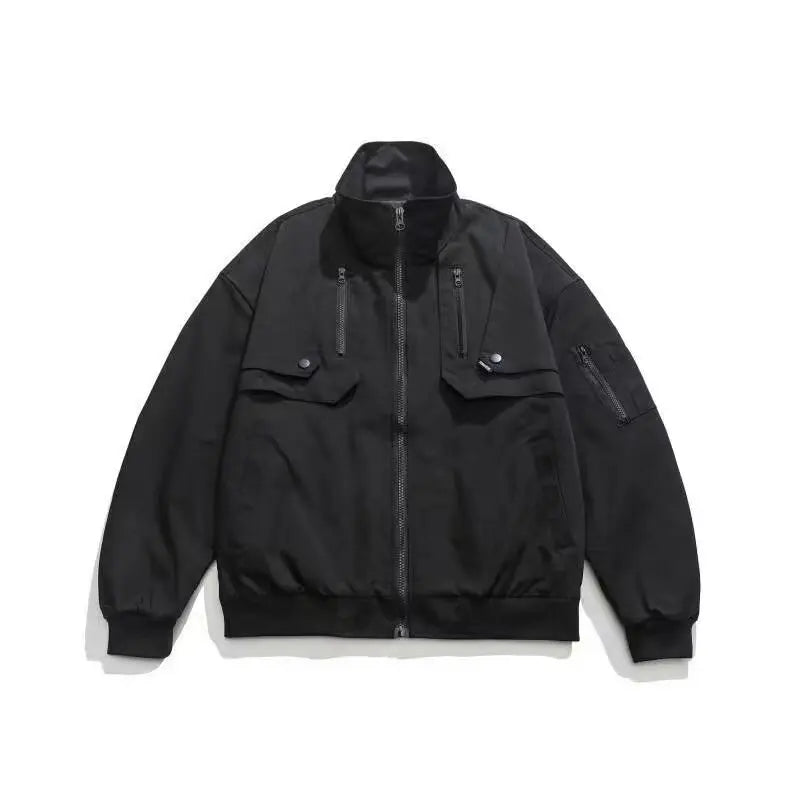 techwear zip bomber, urban fashion, for men, fall streetwear outfit, oversized style, layered fashion, modern aesthetic, graphic detail