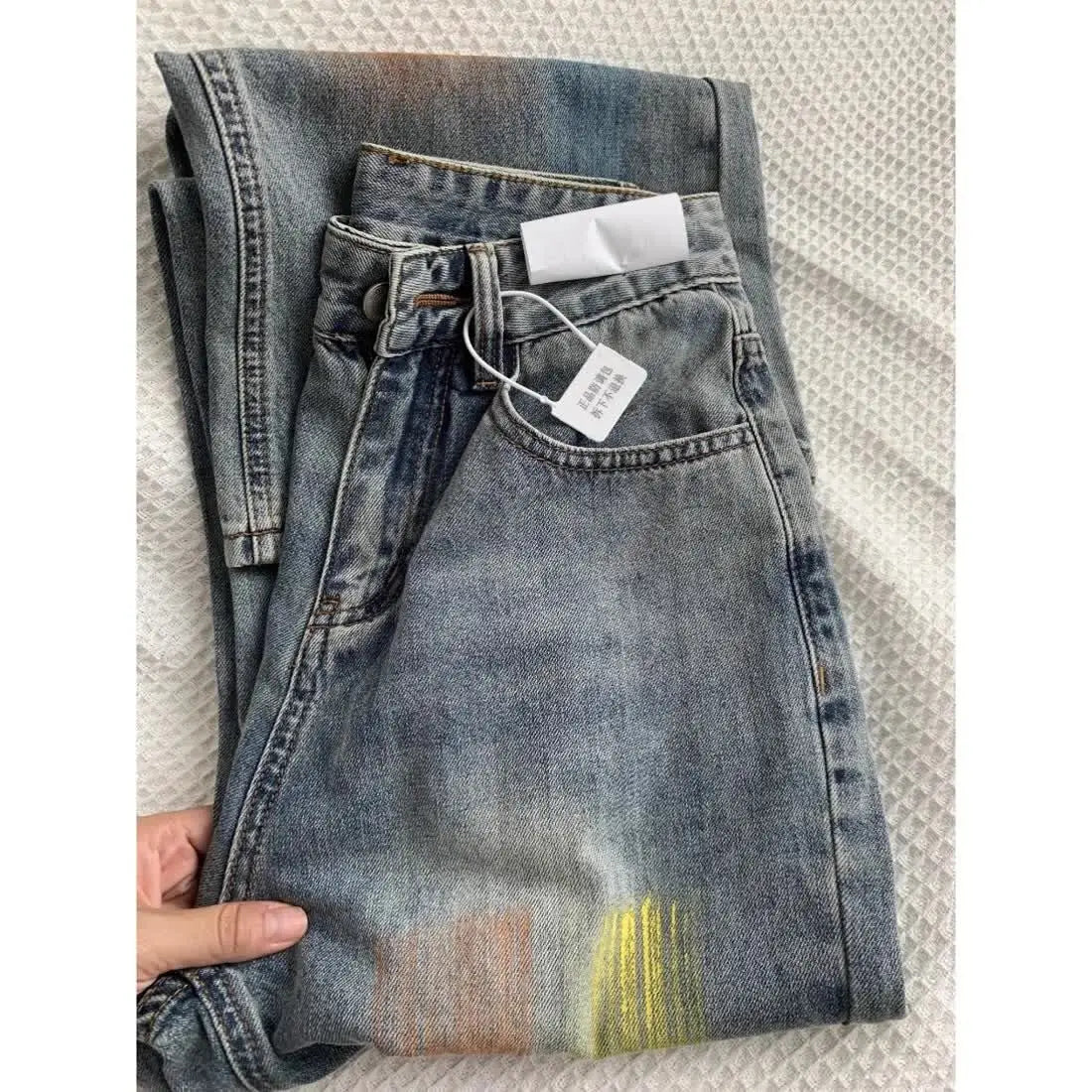 american retro personalized trend color gradient jeans for men and women new washed straight leg micro flared casual pants y2k denim street jeans