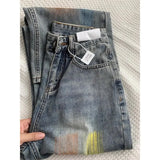 american retro personalized trend color gradient jeans for men and women new washed straight leg micro flared casual pants y2k denim street jeans