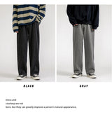 korean fashion mens baggy jeans classic all match solid color straight leg denim wide leg pants male light blue grey black unique jeans style 1124
