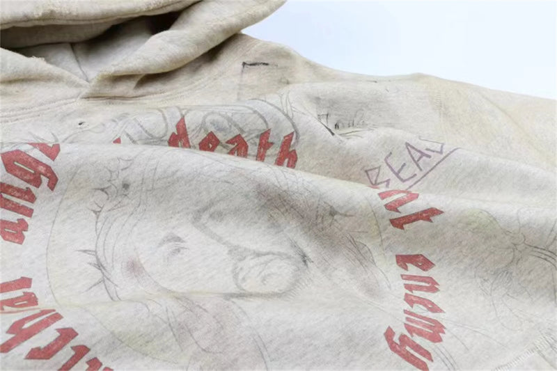 2024 New Arrival Vintage SM Brand Fashion Hand painted Graffiti Vintage ripped distressed hoodie Sweatshirt