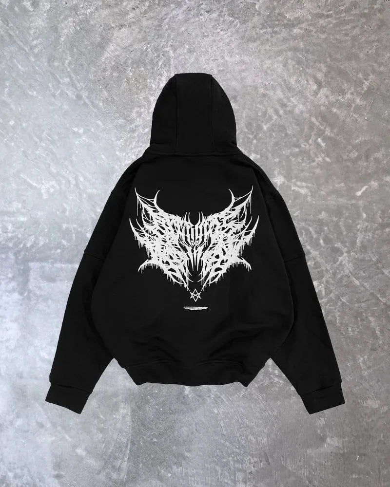 Y2K American Hip Hop Rock Dark Style Oversized Hoodie Men Street Haraj
