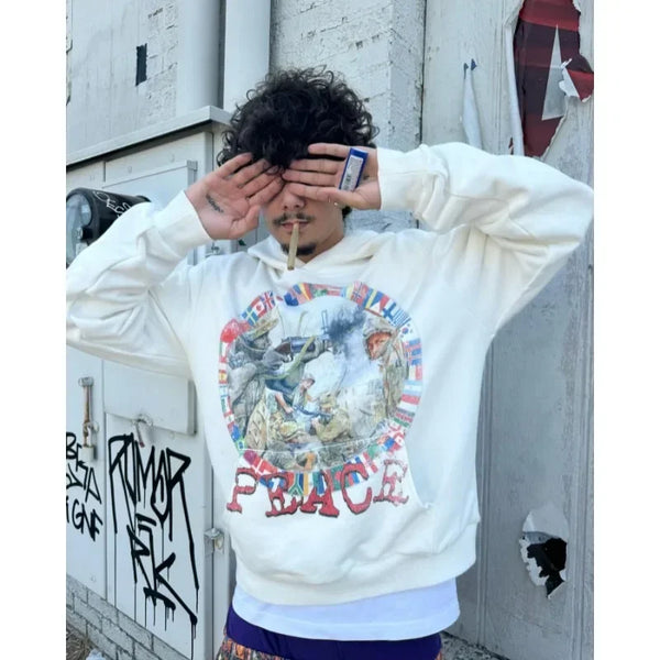 American Fashion Gothic Cartoon Letter Pattern Printed Oversized Hoodi