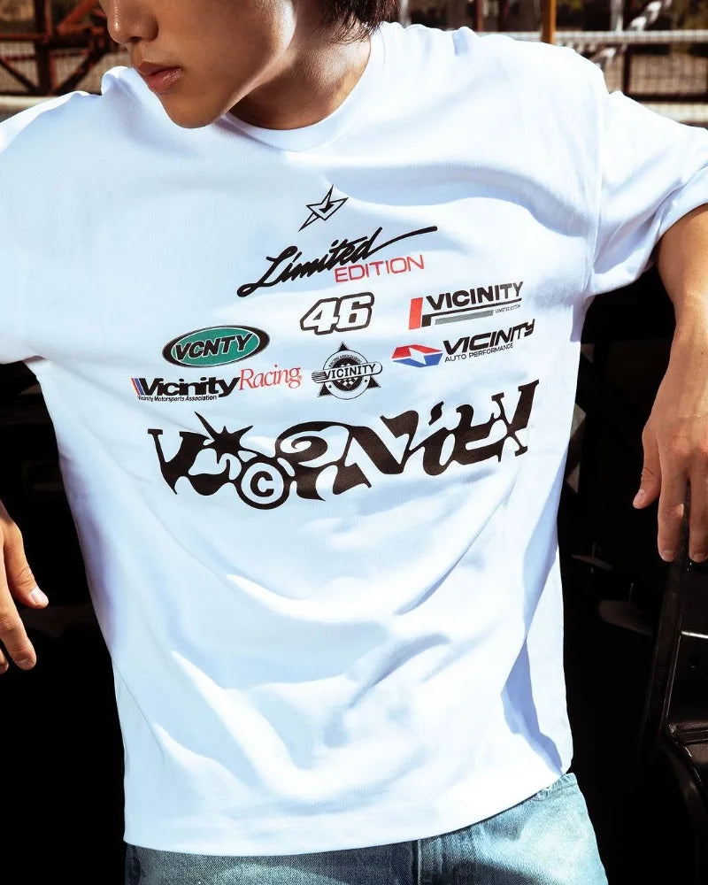 Trapwear Graphic tee – European And American New Racing Letter Printed Oversized Sh