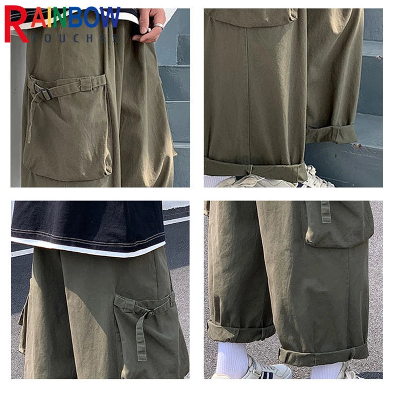 rainbowtouches cargo pants big pocket high street fashion hip hop tide card trousers men loose straight pant superior quality unique cargo style 864