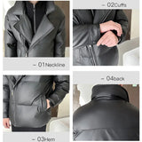 Winter Splice Collar Cotton-padded Leather Jacket Men Streetwear Fashion Loose Casual Thicken Warm Leather Parkas Coat Jacket