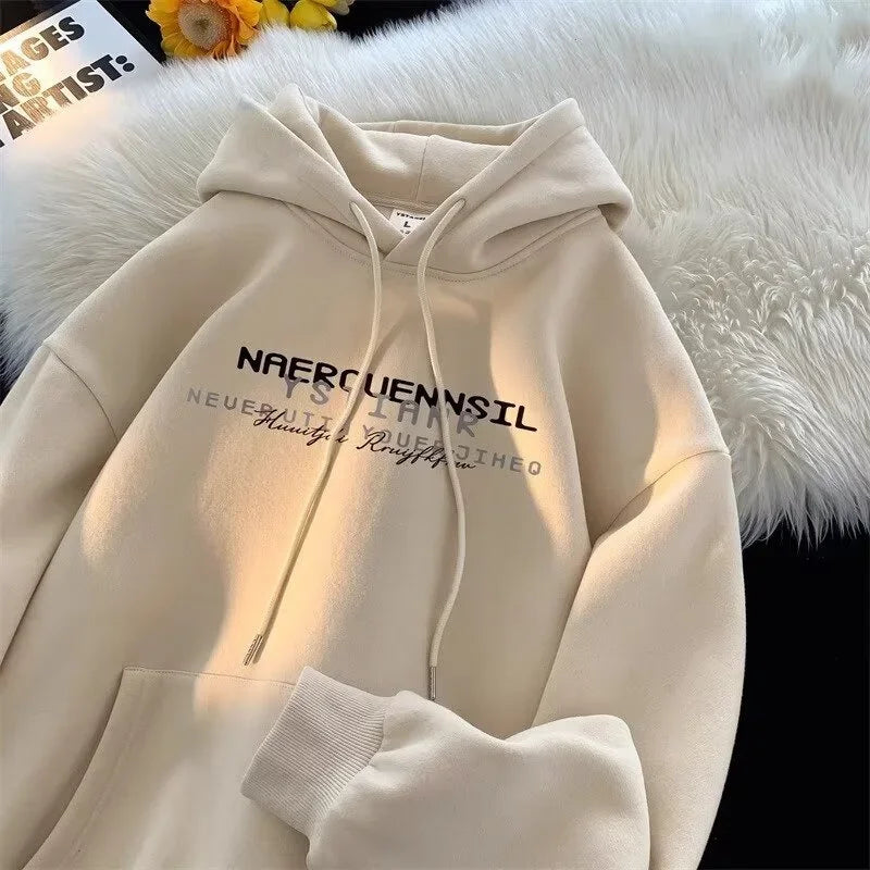 Autumn High Street Letter Printed Hooded Sweatshirt Men Casual Loose Vintage American Style Hoodies Y2K
