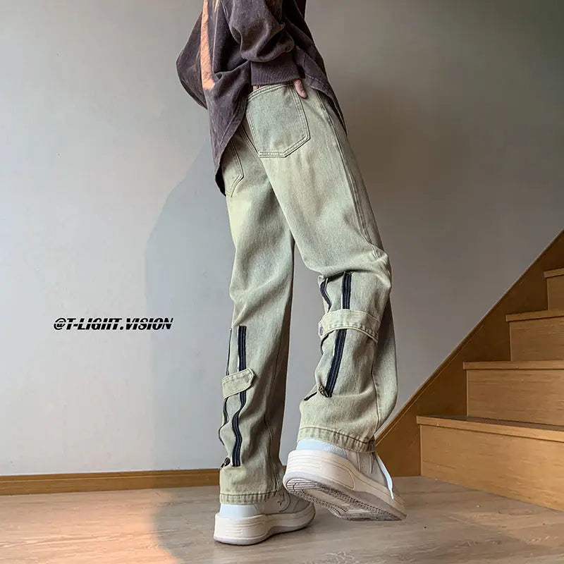 2023 summer new light luxury fashion pants comfortable casual jeans men straight trousers boutique clothing simple style stacked flare jeans